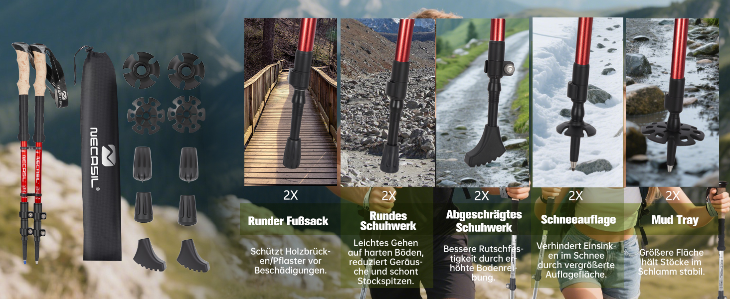 Телескопічні палиці для скандинавської ходьби з алюмінію, регульовані та складні, з корковими ручками для жінок та чоловіків, 62–135 см, червоні (Upgrade 2025)