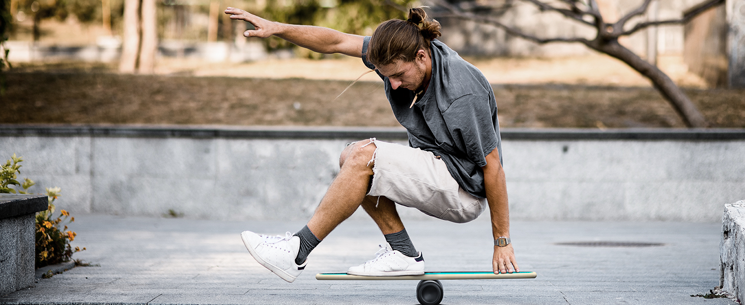 Sportneer Баланс Борд для Дорослих – 7-в-1 Дошка для Балансування, Серфінгу та Фітнесу, Дерев'яна, для Тренування, Реабілітації та Координації, з Роликом та М'ячем, Жовтого та Чорного кольорів (M, Синій та Чорний)