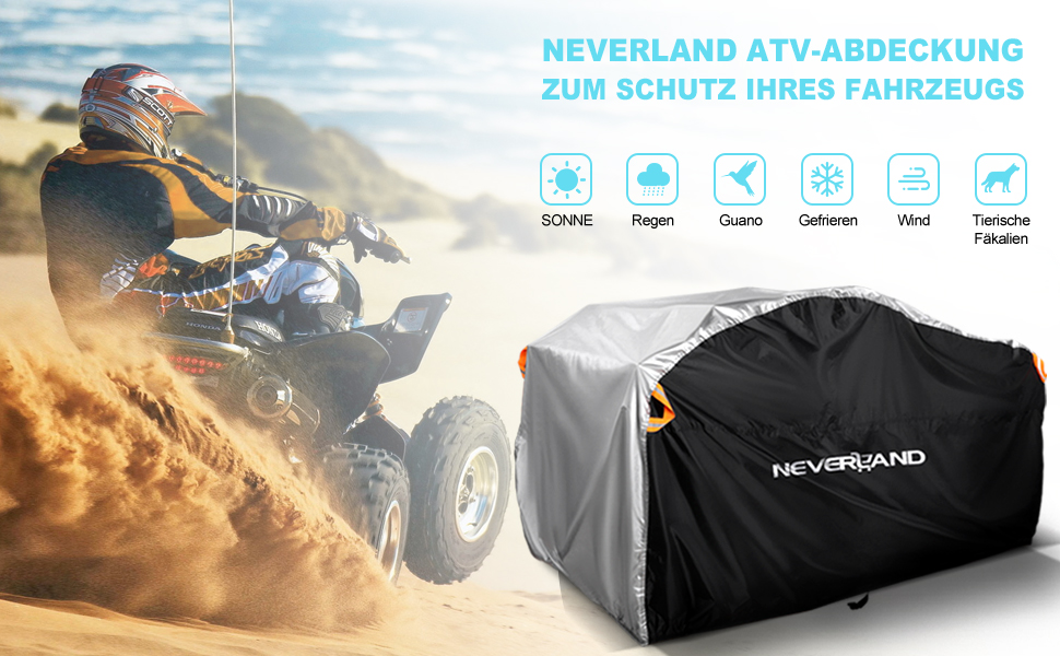 Водонепроникний чохол для квадроцикла NEVERLAND ATV з 300D Oxford тканини, захисний покривал з відбивачами та гумовими стяжками від пилу, дощу та UV, 210x120x115 см (Чорно-сріблястий, A225-08-XL)