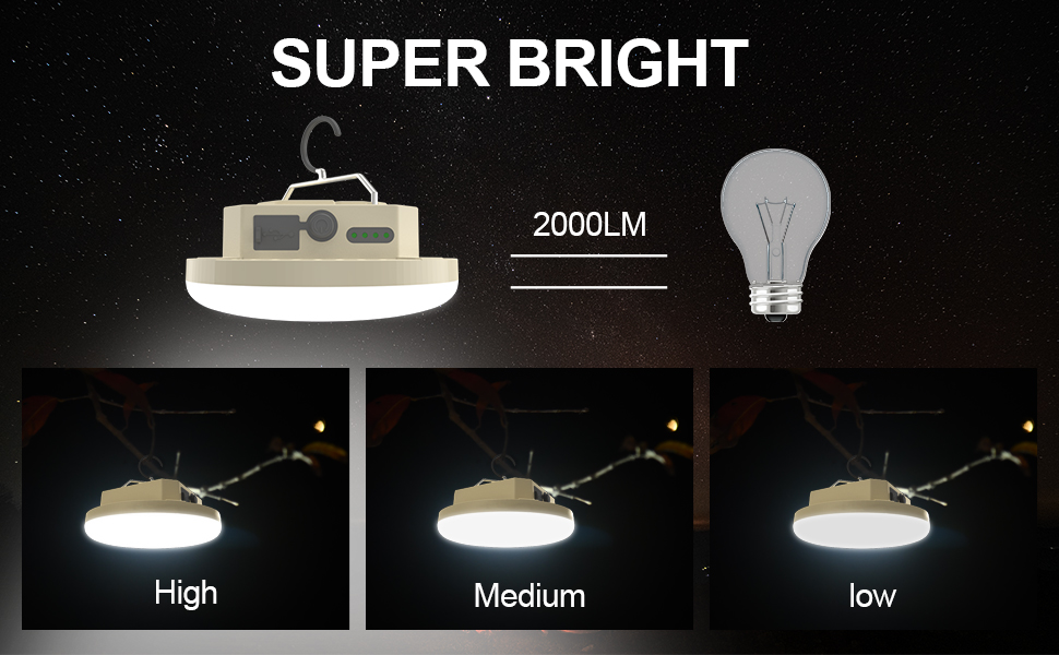 Ліхтар кемпінговий LED 2000 люмен з акумулятором 9900mAh, 30W, бежевий. Ліхтар для намету, пошуковий прожектор, аварійне освітлення для походу, кемпінгу, відключень електроенергії