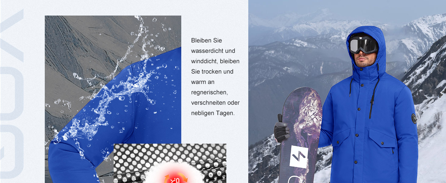 Водонепроникна зимова куртка Voqeen для чоловіків, тепла сноуборд куртка з капюшоном, вітрозахисна Outdoor куртка з термо функцією, Softshell Windbreaker для туризму, червона, XL