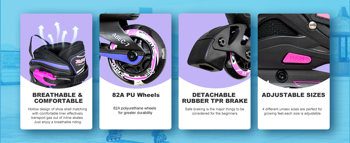 Інлайнери дитячі 2PM SPORTS регульовані, ролики для дівчаток/хлопчиків, розмір EU 37.5-41, фіолетовий