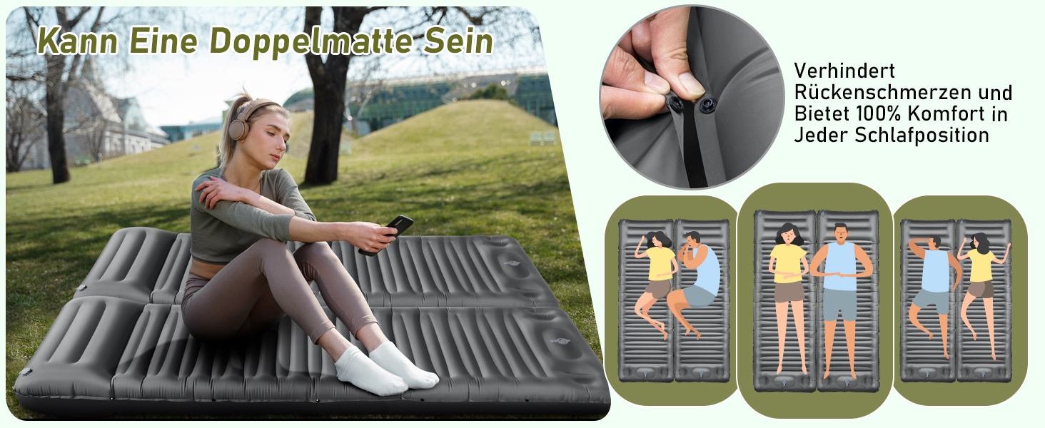 Isomatte Camping 12 см: Надувний килимок для кемпінгу з компактним розміром та насосом, ультралегкий, водонепроникний, анти-ріпстоп для походів та пляжу (сірий)