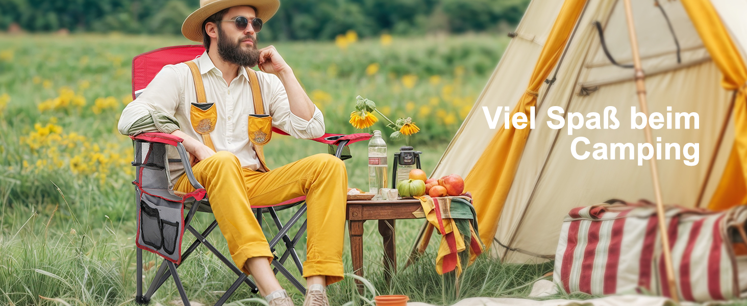 Складаний кемпінговий стілець LET'S CAMP з підсклянником та сумкою для перенесення, сітчаста спинка, навантаження до 150 кг (Червоний)