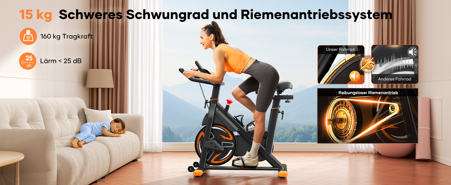 Велотренажер Neu Toputure з вимірюванням пульсу, 15 кг маховик, магнітний опір, до 160 кг, тримач для планшета, тримач для напоїв, помаранчевий