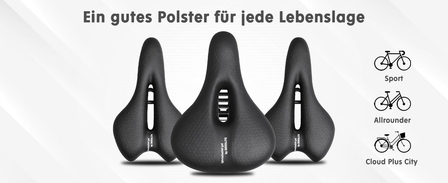 Велосипедне сідло Cloud Comfort Pro Max - Комфортне катання без болю. М'яке сідло з піною Memory, червоною смугою, для міських велосипедів, гірських велосипедів, універсальне, преміум-якість.