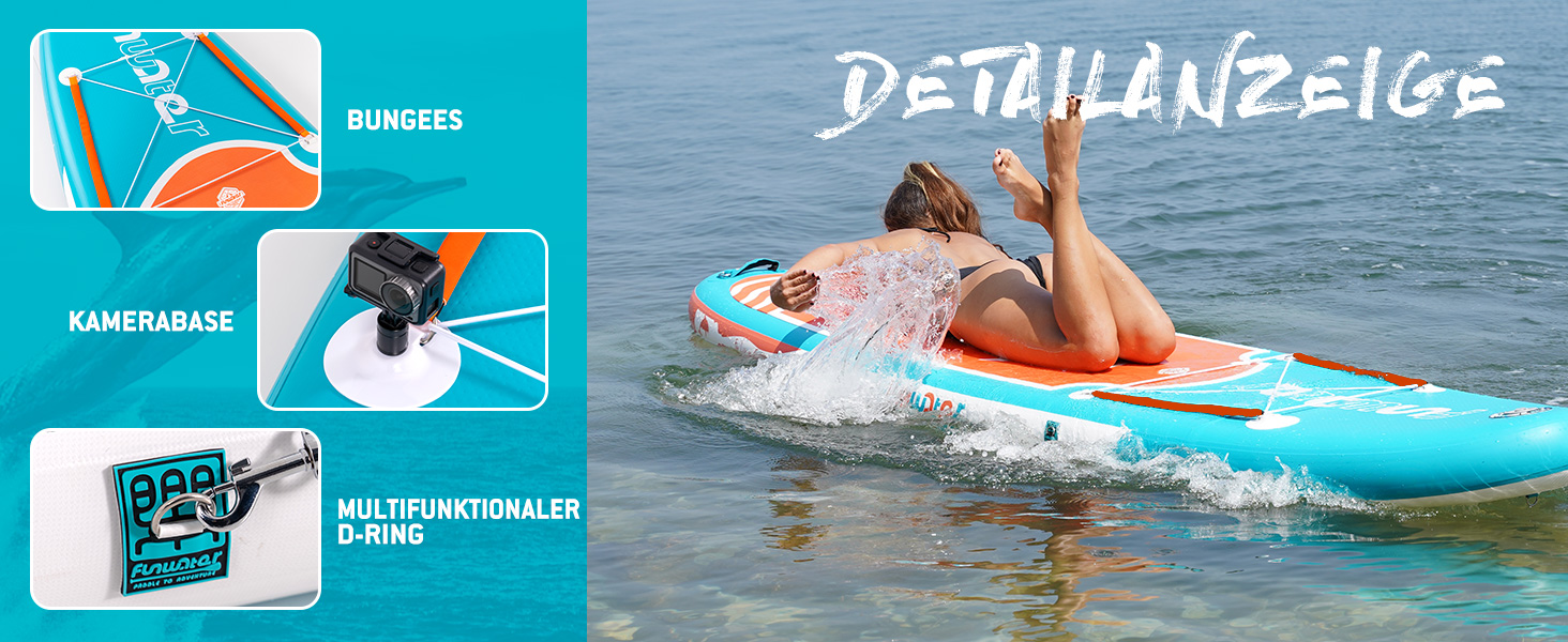 Надувний SUP Борд FunWater 320CM з повним аксесуаром: весло, насос, рюкзак, лінія, водонепроникний мішок. Колір: Дельфін-блакитний