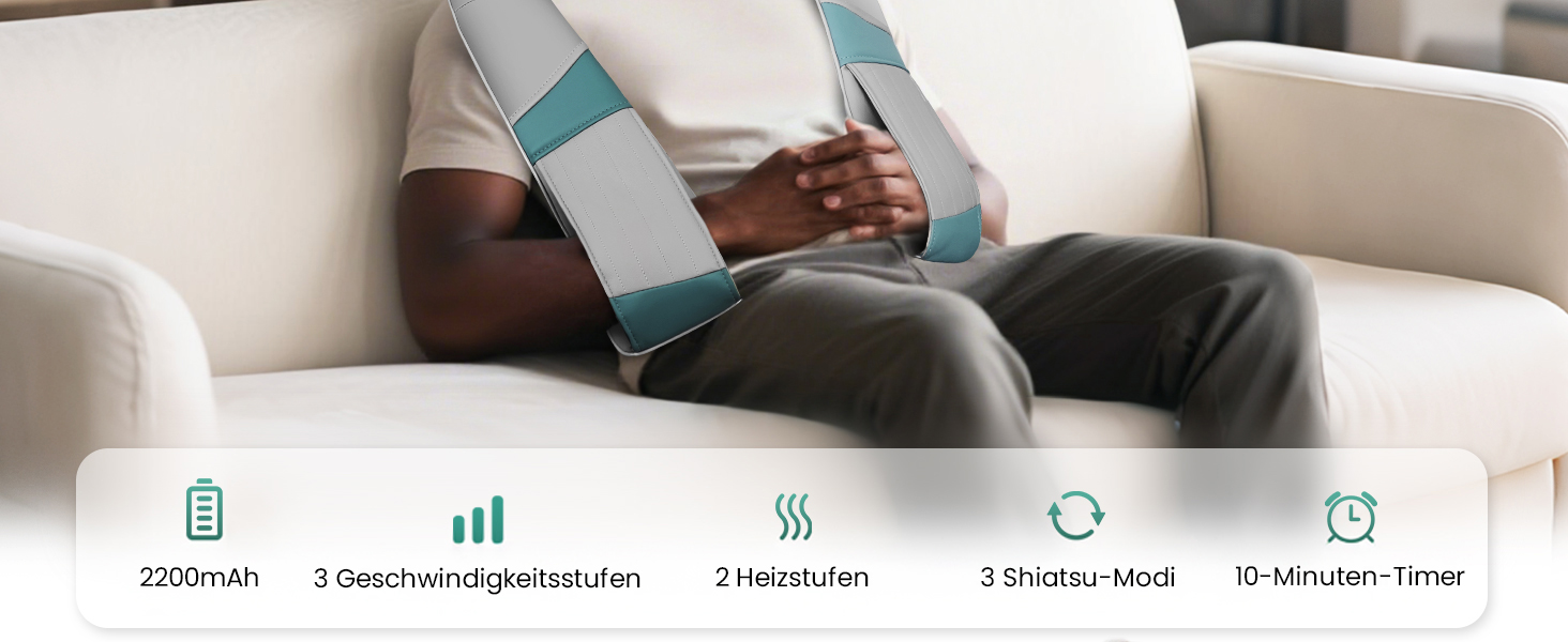 Масажер для шиї та плечей Snailax з підігрівом, акумуляторний Shiatsu 4D, для шиї, плечей, спини, подарунок, сірий та зелений