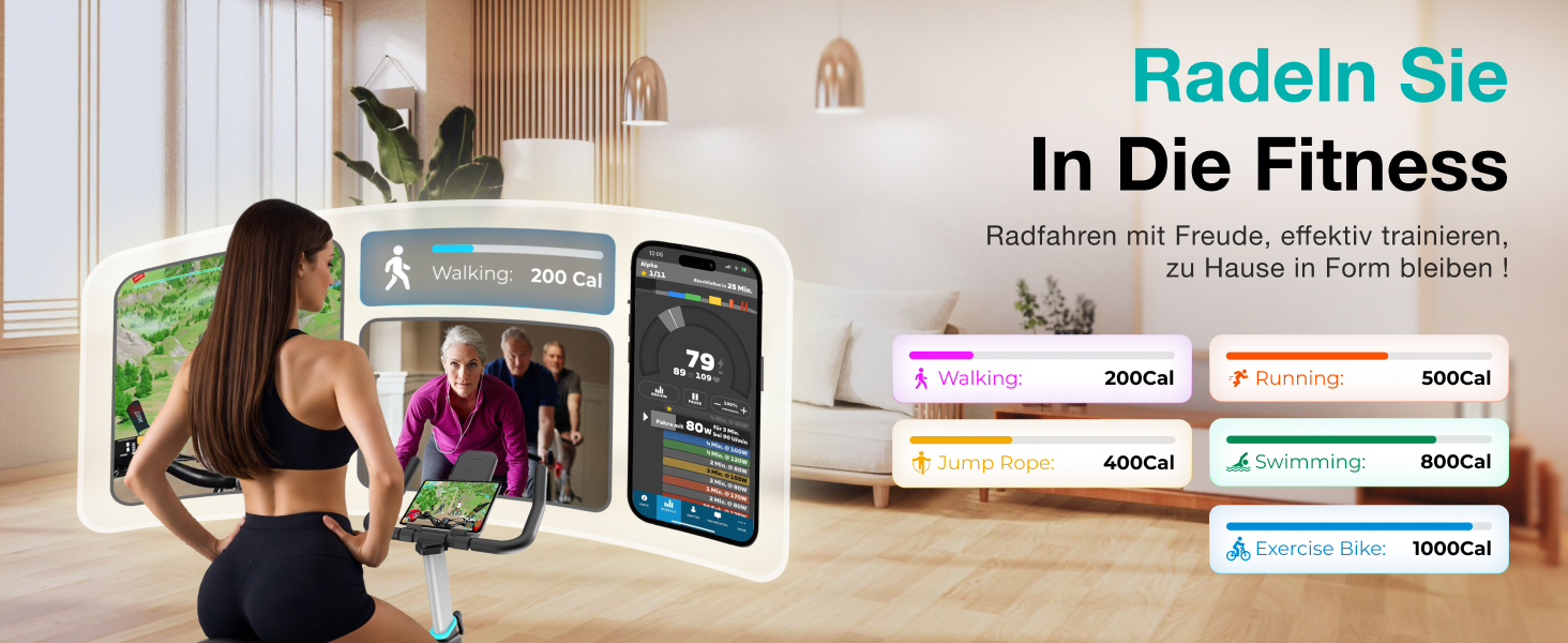WENOKER Велотренажер для дому з магнітним опором, Indoor Bike з LCD-монітором, тиха робота, важке махове колесо, турецький колір