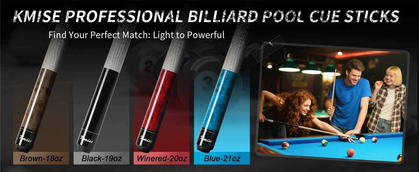 Більярдний кий Kmise професійний, 147 см, канадський клен, шкірна піка 13 мм, антиковзний грип, для дорослих/початківців/професіоналів, чорний (540г)