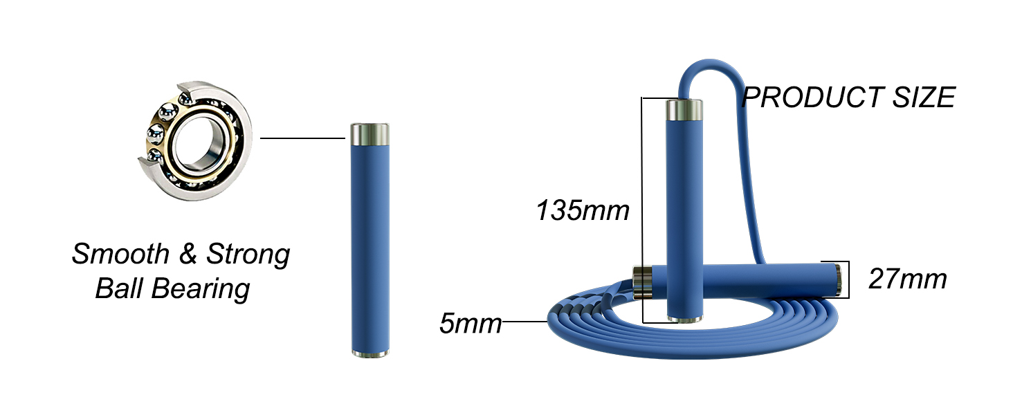 Стрибкове канат MOGOLD з регулюванням – 5 мм PVC-шнур з підшипниками, неслизькі гумові ручки та ручки з металу для початківців, для схуднення та фітнесу вдома, в школі, чорний