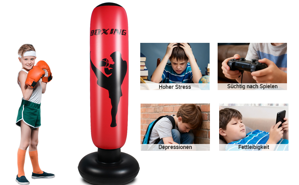 Дитячий боксерський мішок 168 см, надувний, для карате, кікбоксингу, тхеквондо, ММА - ідеальний подарунок для хлопчиків та дівчаток 6-12 років