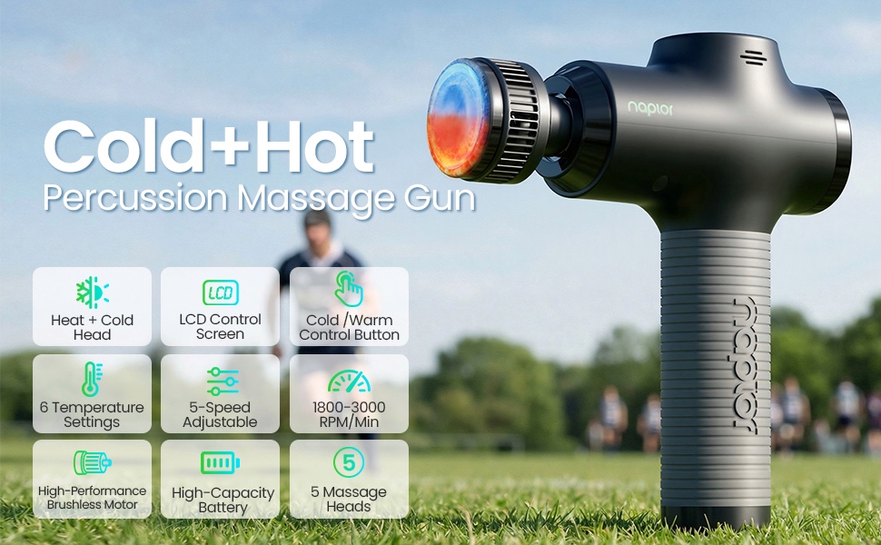 Масажер для тіла з охолодженням та підігрівом, тихий масаж глибоких м'язів проти болю в шиї та спині, LCD дисплей, ергономічний ручний масажер для дому та фітнесу, з сумкою