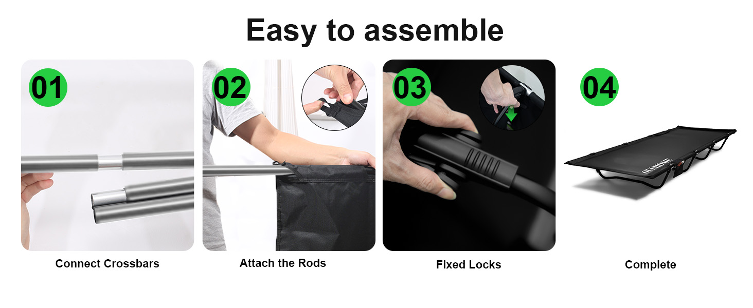 Легке туристичне ліжко для кемпінгу, 160 кг, чорне. Розкладне, портативне, для відпочинку на природі, вдома, в горах, на дачі.