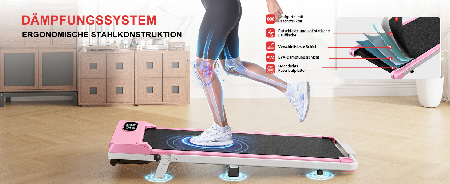 Walking Pad Klappbar з нахилом - 4 в 1 біговий килимок з нахилом 7% для дому (Рожевий)
