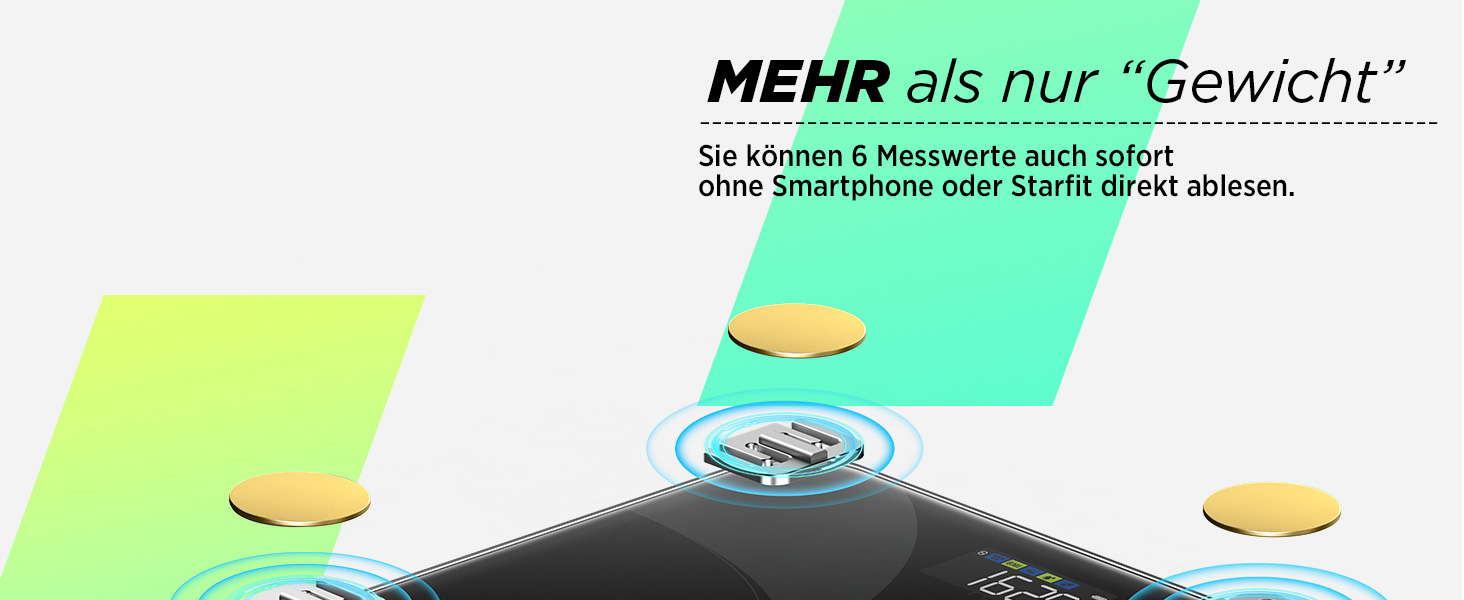 Вага RunSTAR для вимірювання жиру в тілі, персональна вага з великим дисплеєм, аналізатор 13 показників, синхронізація з додатком, чорний колір