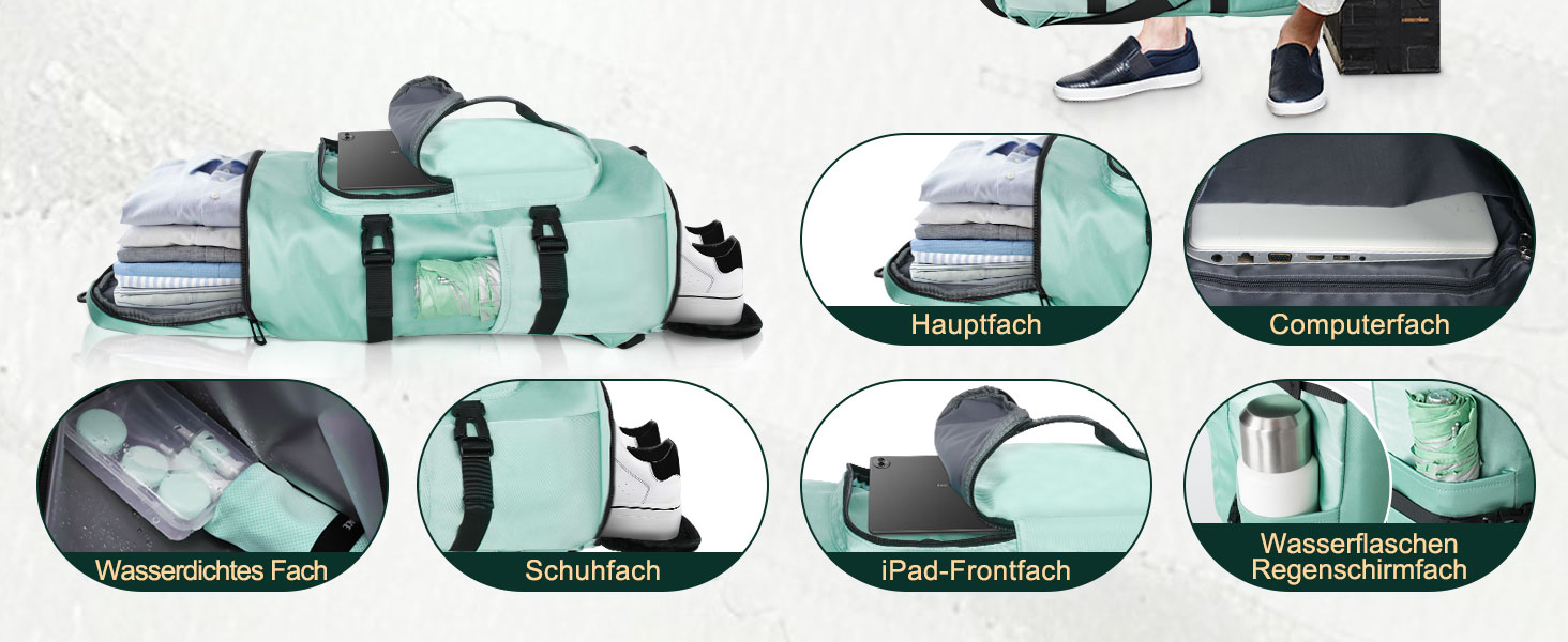 Спортивна сумка для чоловіків та жінок, 30L. Рюкзак з відділенням для взуття та мокрих речей. Ідеально для плавання, спорту, йоги, футболу (зелена, 30L)