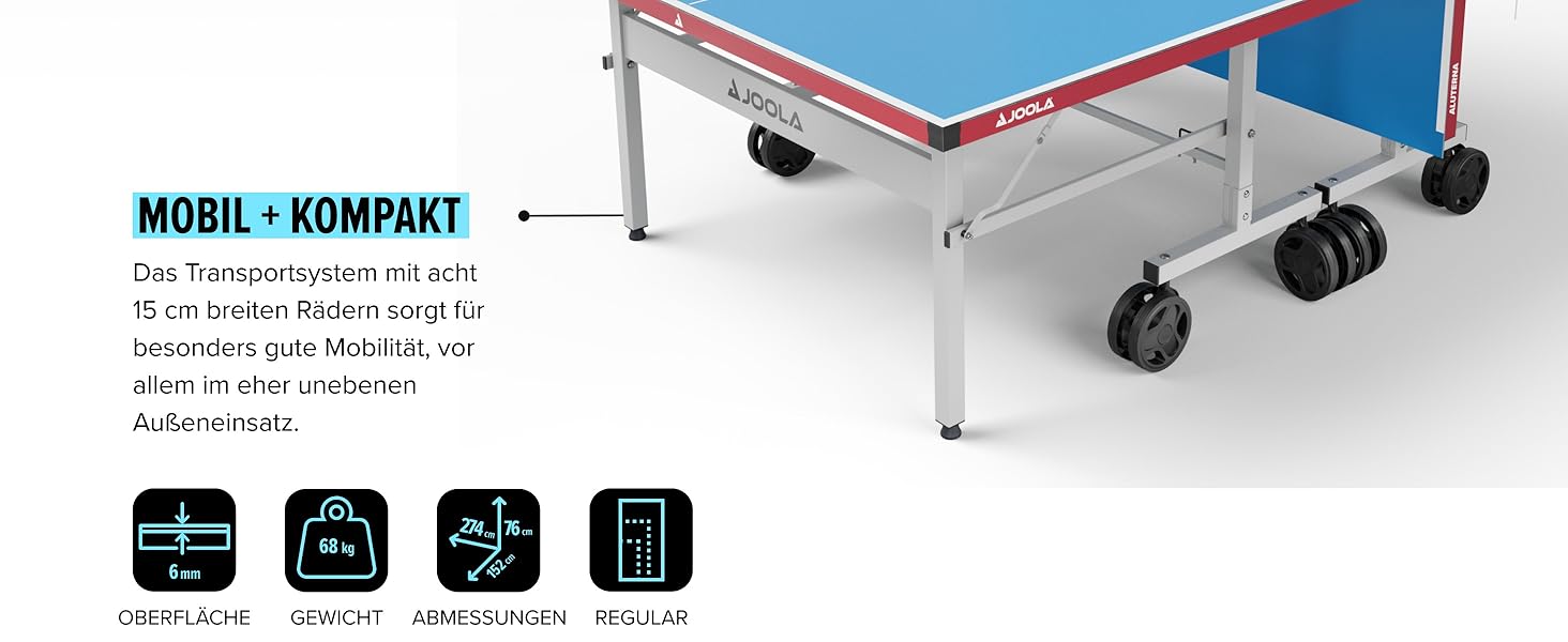 Стіл для пінг-понгу JOOLA ALUTERNA Single: професійний, вуличний, з алюмінієво-пластиковою поверхнею 6 мм та складаним підсвільником