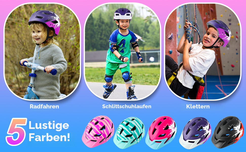 Дитячий шолом для велосипеда з ліхтариком, регульований, 50-56 см, 5-14 років, фіолетовий+рожевий