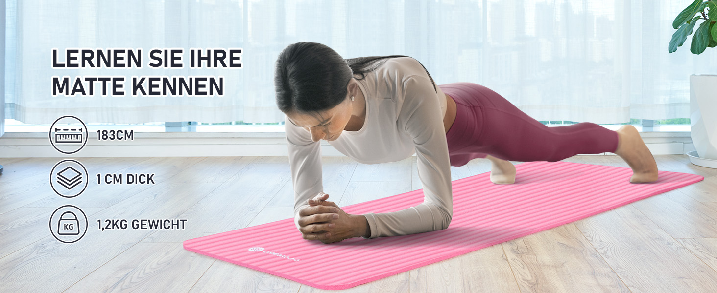 Килимок для йоги TASHIDROLMA Thicker, NBR Yoga Mat Non-Slip з ременем для перенесення, для гімнастичного килимка, фітнес-мату, спортивного килимка, тренувального килимка, товщина 1см (183x61см) (рожевий)