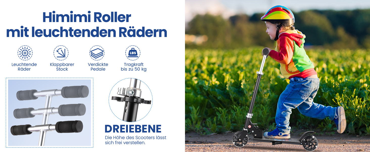 Самокат дитячий Kinderroller складний, алюмінієве кермо, PU колеса, для хлопчиків та дівчаток (Чорний)