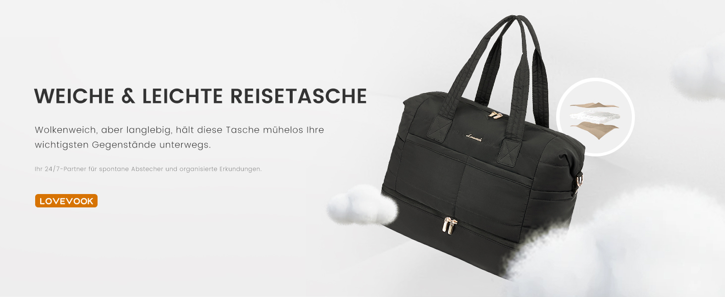 Сумка-мішок LOVEVOOK для вихідних, клінічна сумка, ручна поклажа, легка лікарняна сумка, місткий дорожній мішок з відділенням для взуття та косметичка, спортивна сумка для подорожей, 52x38x25 см (50 л), B-beige Nude