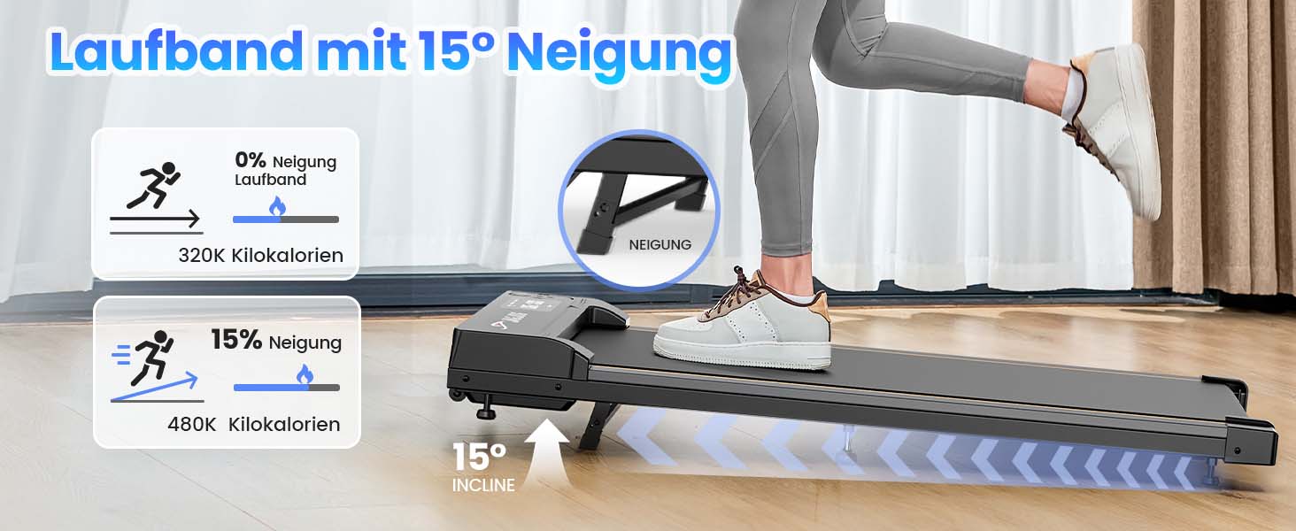 Біговий доріжка для дому з нахилом, 1-6 км/год, Walking Pad з регулюванням нахилу, 2.5 PS, стіл для бігу, тиха з LED-дисплеєм та пультом керування, чорний