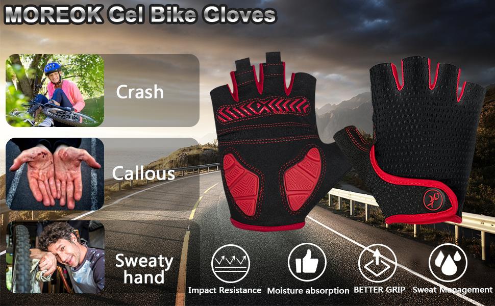 Велосипедні рукавички MOREOK для чоловіків та жінок, літні, напівпальцеві, 5 мм SBR гель, протиковзкі, амортизуючі, для гірського велосипеда, шосе та даунхілу, червоні