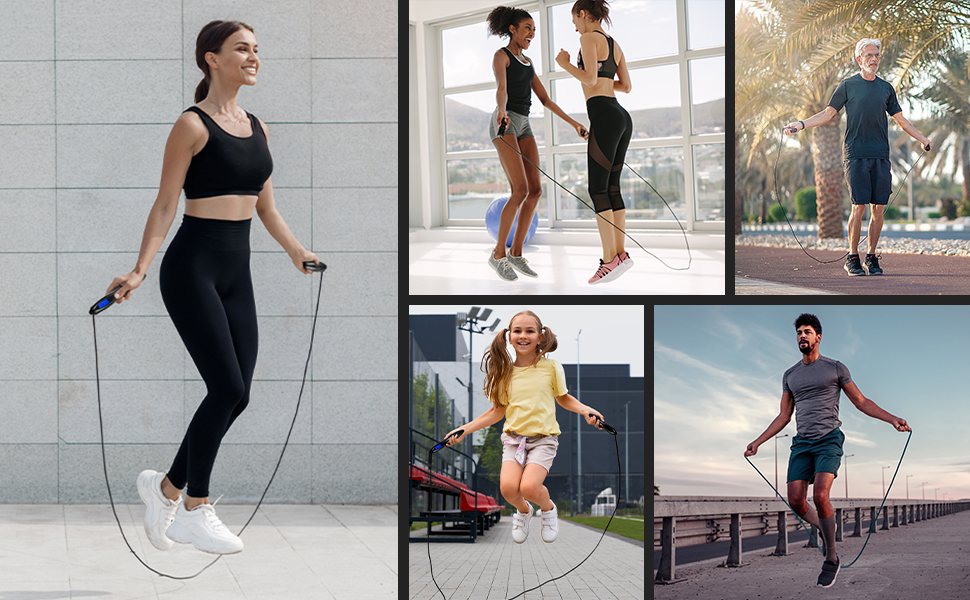 Скакалка TOQIBO з лічильником калорій та антиковзними ручками для тренувань, фітнесу, боксу та схуднення (для дітей та дорослих)