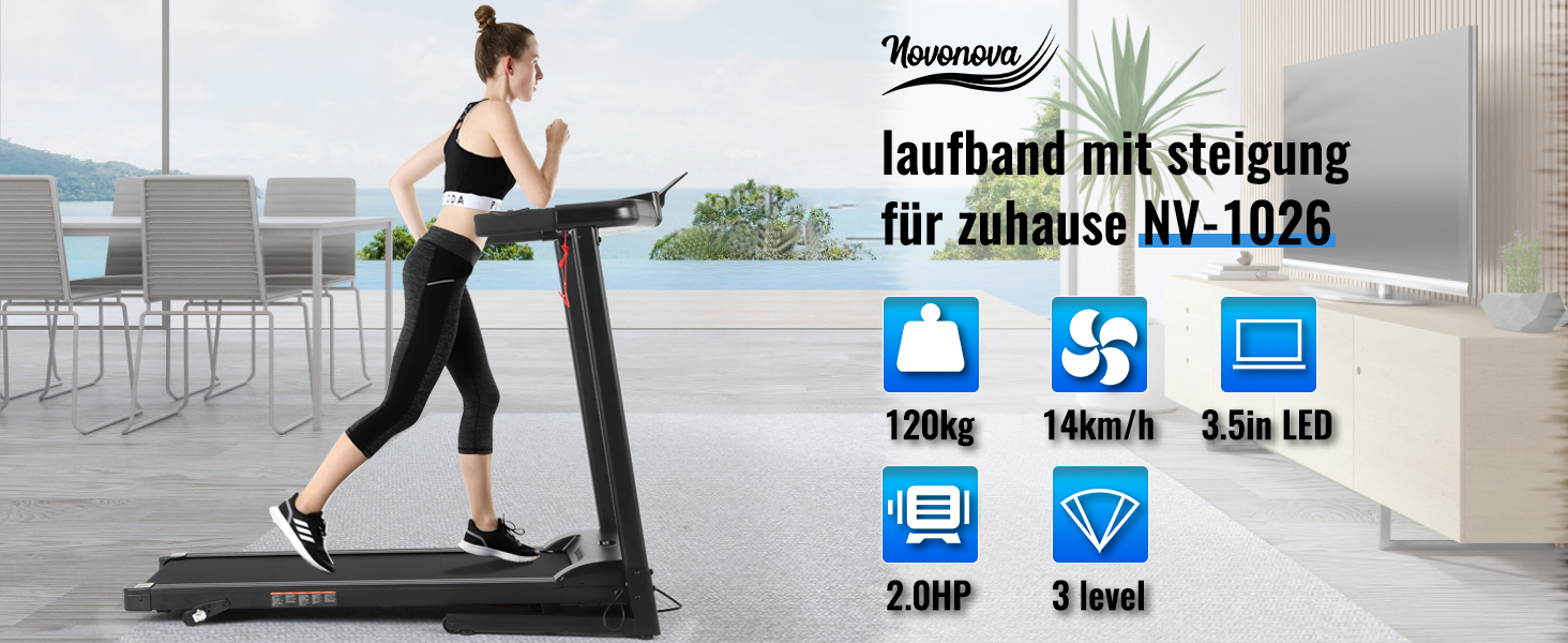 Складний біговий тренажер для дому NV-1026 з LED-дисплеєм та 12 програмами тренувань, 14 км/год