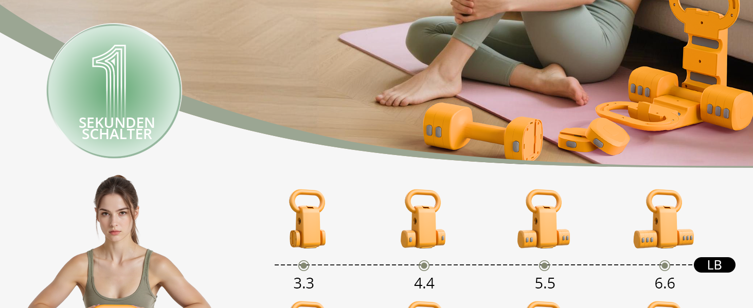 Регульований гантельний набір 2-в-1 для жінок – 4 рівні ваги (1-5.5 кг) – обладнання для фітнесу вдома, зелені гантелі (оранжевий)