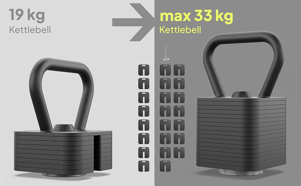 ZIPRO Kettlebell SQUARE: регульована гиря до 19 кг для силових тренувань та фітнесу вдома