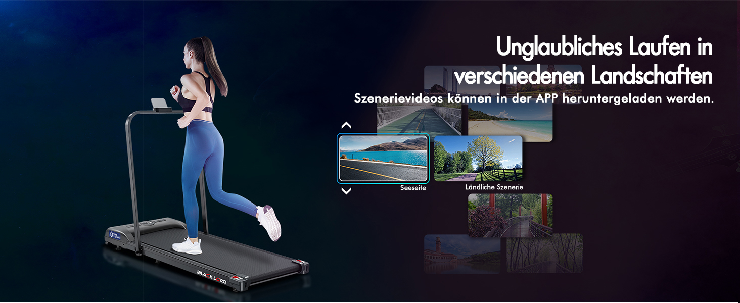 BLACK LORD Intelligentes Gehpad 2-в-1: бігове полотно під стіл для дому та офісу, портативний тренажер для ходьби та бігу з додатком та пультом, запис даних про фітнес SL9H - Чорний (з ручками)