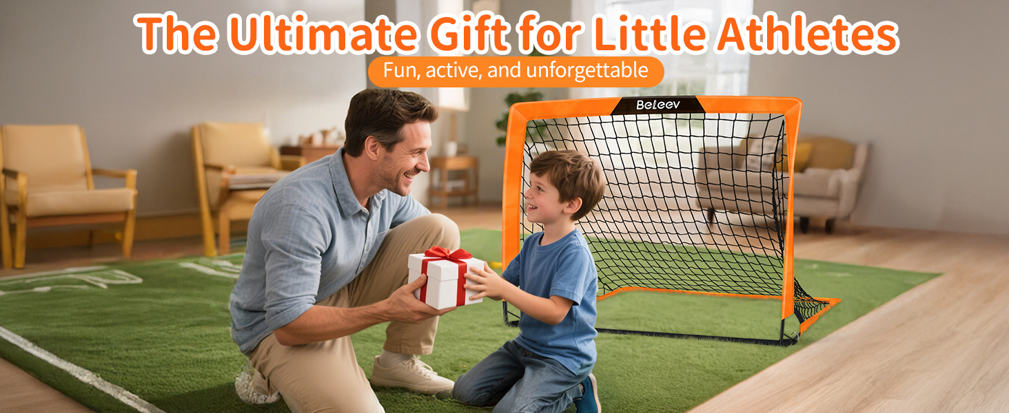 Дитячі футбольні ворота BELEEV для гри в саду та в приміщенні, 4x3/6x4 ft, з LED-підсвічуванням, портативні, складані, комплект з 2 шт., 120*90 см