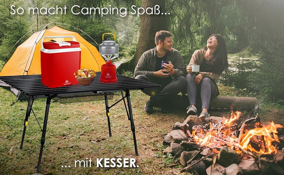 Стол для кемпінгу KESSER® розкладний, з алюмінієвим каркасом, регулювання висоти, 120x70 см, до 100 кг, з сумкою та сітчастою кишенею, чорний