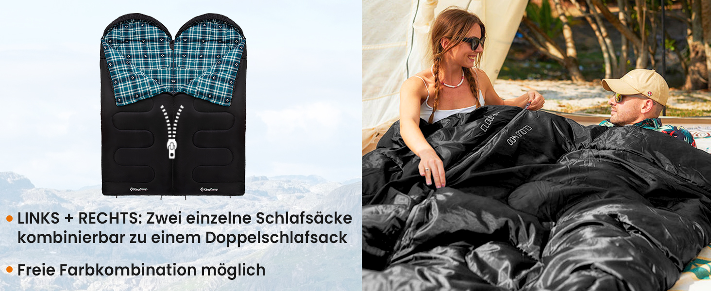 Сплячий мішок KingCamp Flannel для дорослих, 4 сезони, ультралегкий, бавовна, теплий, ковдровий, водонепроникний, для кемпінгу та повсякденного використання, чорний, L, блискавка