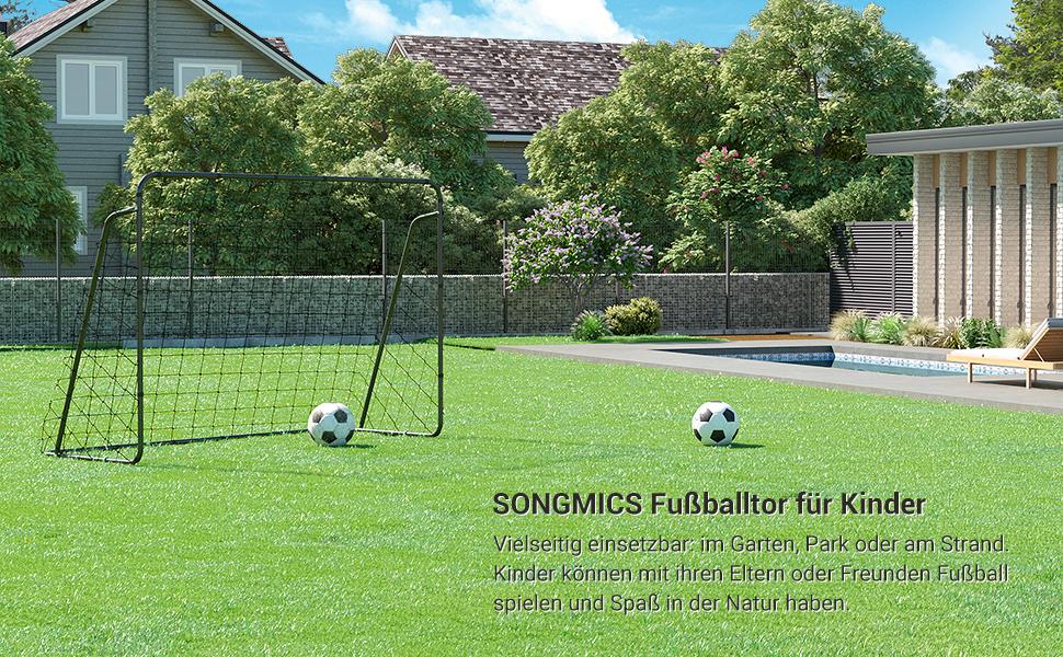 Ворота для футболу SONGMICS з сіткою, 76 x 215 x 150 см, для саду, двору, парку, пляжу, чорного кольору