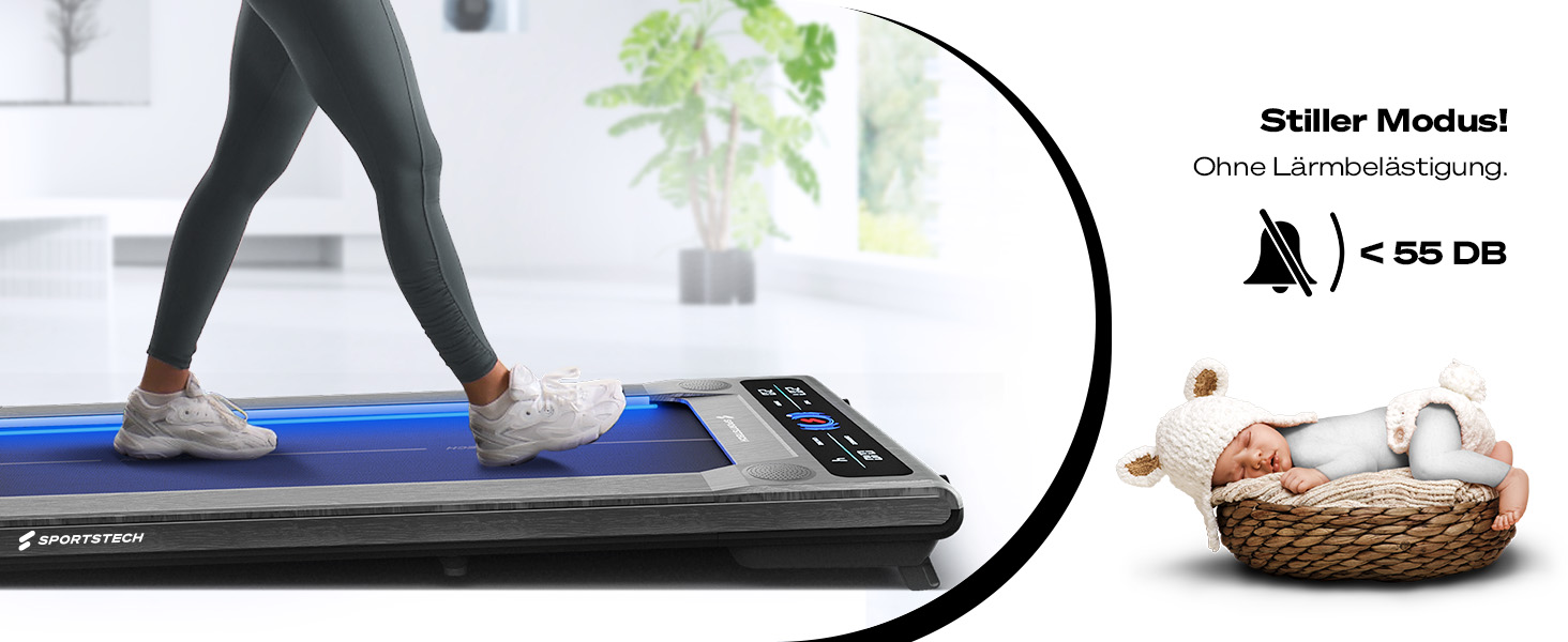 Біговий доріжки Sportstech sWalk для дому, Walking Pad, 1-8 км/год, під стіл, нахил 11,5%, тиха, з підключенням до додатку, вантажопідйомність 120 кг, компактний, LCD дисплей, для дому, колір дерево коричневий