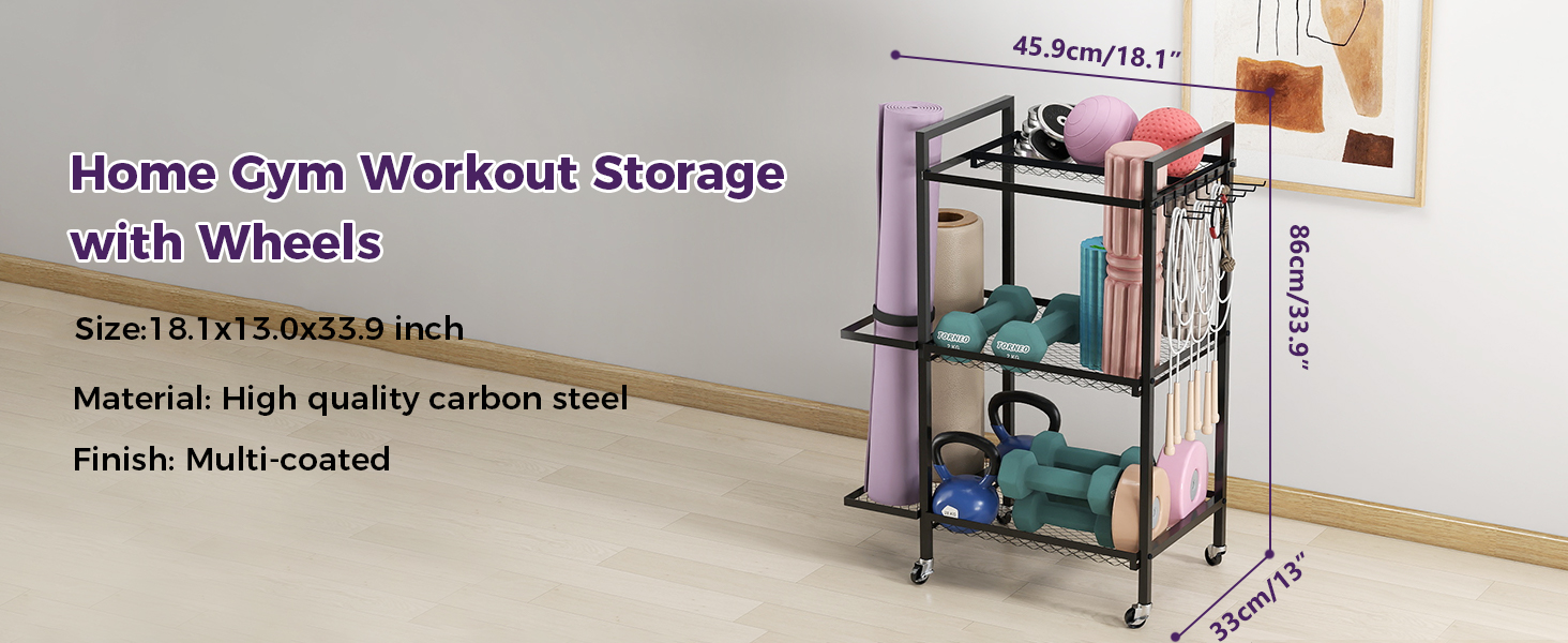 Стійка для йогаматів та спортивних матів, 3 яруси, металева, порошкове покриття, 35.1 x 14.9 x 44.2 см, портативна, економія місця, 3 шт.