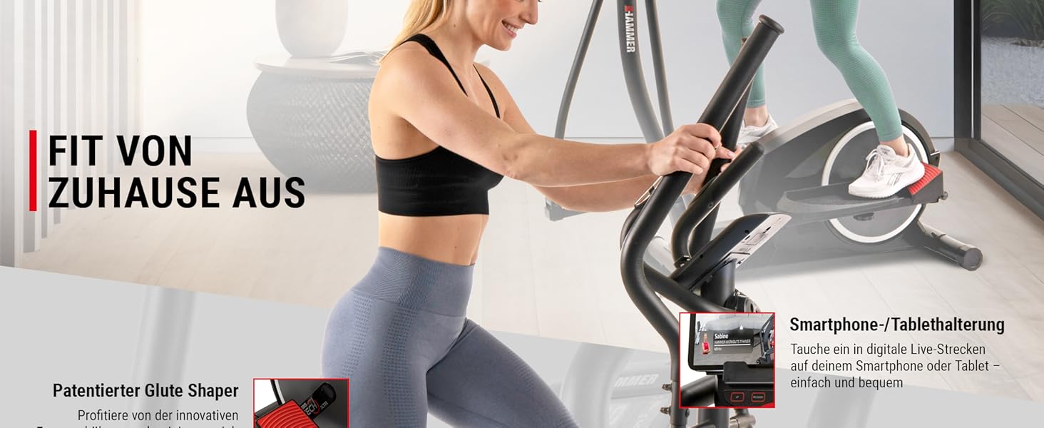 Еліптичний тренажер HAMMER Crosstech XTR BT з Glute Shaper та світлоіндикатором навантаження, 21 програма