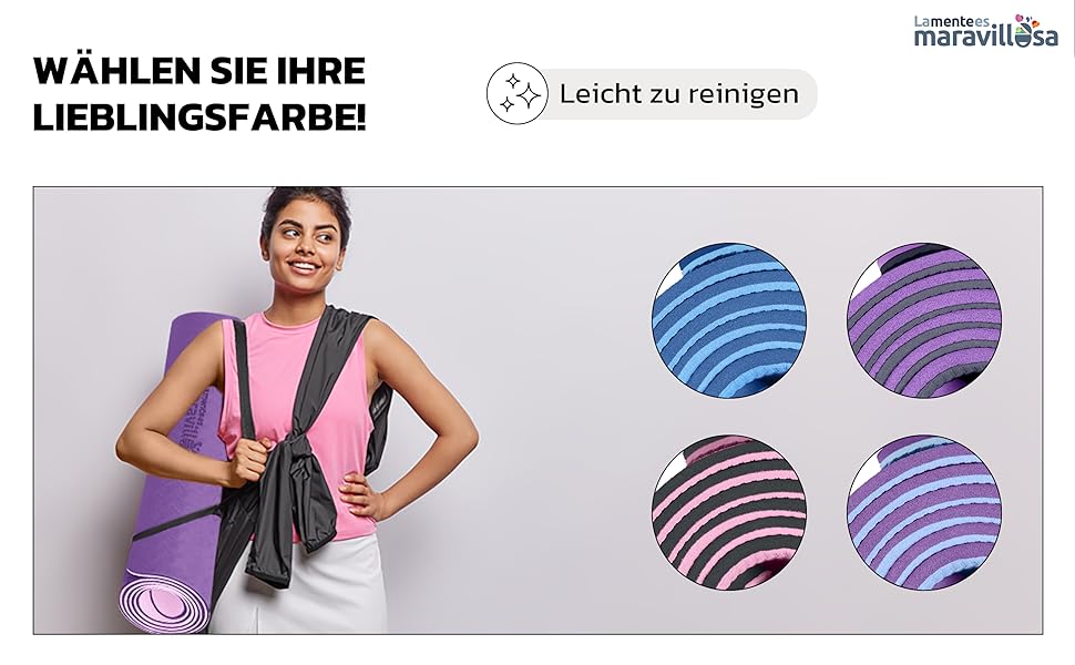 Килимок для гімнастики та йоги LA MENTE ES MARAVILLOSA з TPE, 183x61 см. Зручний для фітнесу, пілатесу, з сумкою та інструкцією. Захищає суглоби, для занять в приміщенні та на вулиці. Мандала, ліловий + рожевий