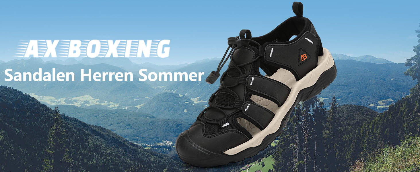 Чоловічі сандалі AX BOXING для трекінгу та спорту, літні, на липучках, дихаючі, чорні, розмір 44 EU