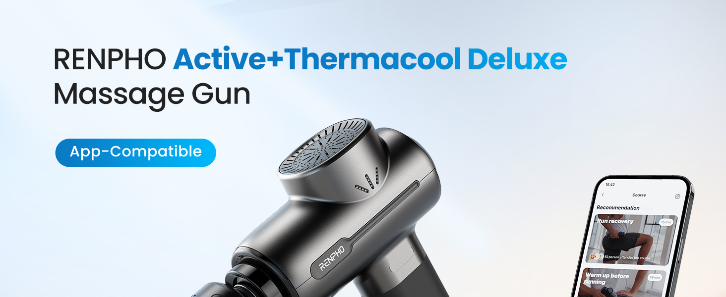 Масажер RENPHO з підігрівом та охолодженням, Bluetooth та станцією зарядки. Перкусійний масаж глибоких тканин для м'язів. Active+ Thermacool Deluxe