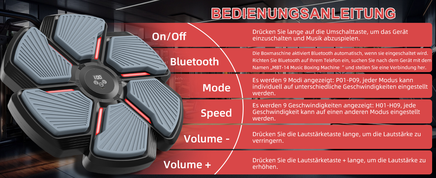 Музичний боксерський тренажер SWBSLL з рукавичками, LED-підсвіткою та Bluetooth, 9 швидкостей, 9 режимів, 30 рівнів гучності, для дорослих та дітей