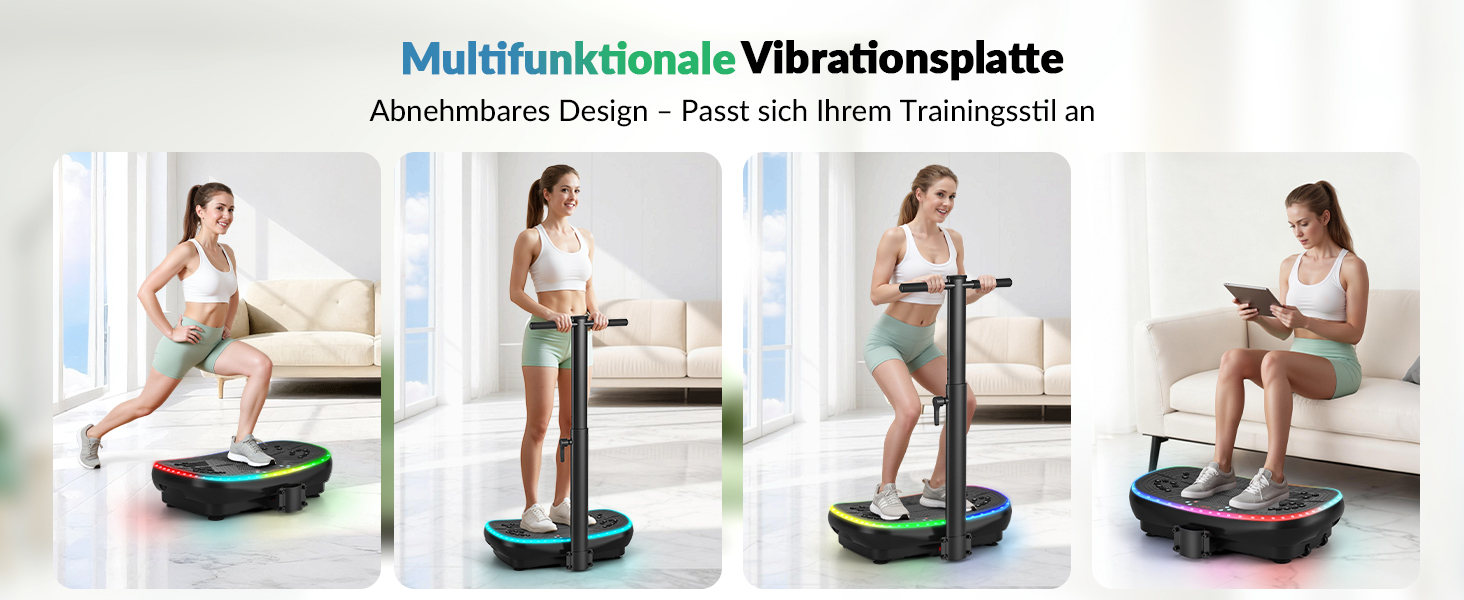 Vibrationsplatte EvoSpark 4D PRO 7-в-1: Тест-переможець 2025, 900W, 9 LED, 550 lbs, з ручкою для домашніх тренувань