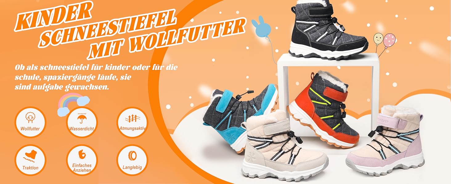 Зимові черевики Visionreast для дівчаток та хлопчиків. Теплі зимові черевики з ворсовим утеплювачем, водонепроникні, для туризму та активного відпочинку. Чорні, розмір 40 EU.