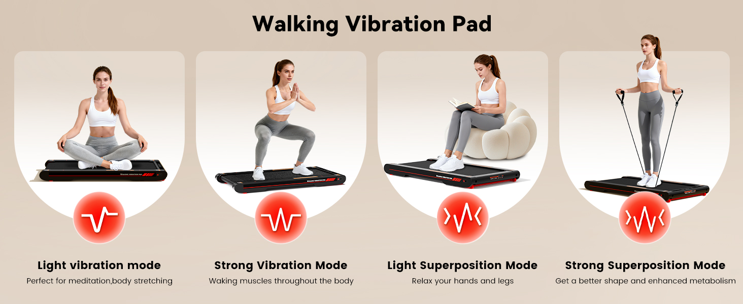 Sperax 3-в-1 Віброплатформа для бігового тренажера з пультом ДУ, 0.3-6 км/год, для дому та офісу, червона