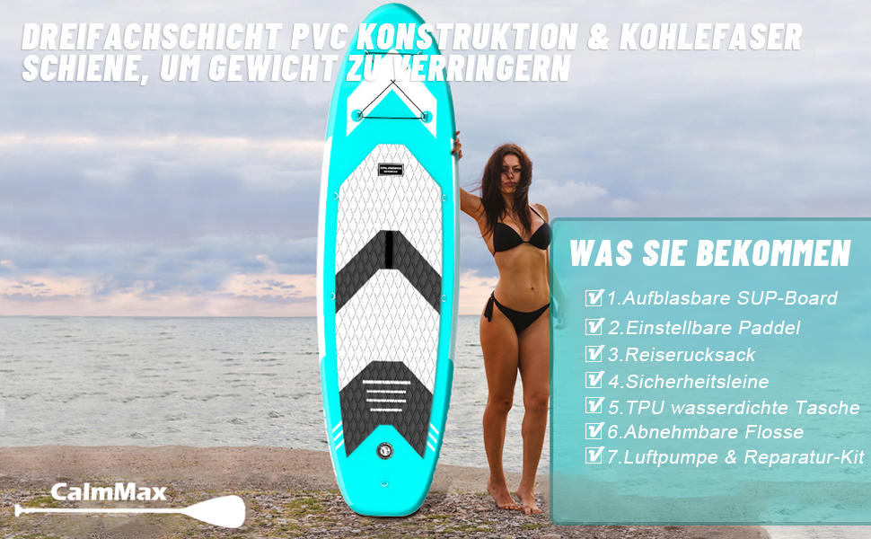 Надувне SUP Board CalmMax 320x76x15 см (10.6') до 150 кг. Комплект з веслом, насосом та аксесуарами. Підходить для підлітків та дорослих.