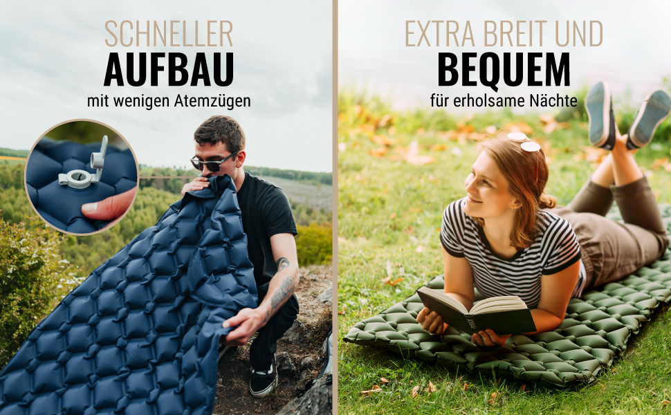 WANDERFALKE® Килимок туристичний надувний 550г - XL (66см) - для кемпінгу, трекінгу, байкпакінгу, Outdoor, блакитний