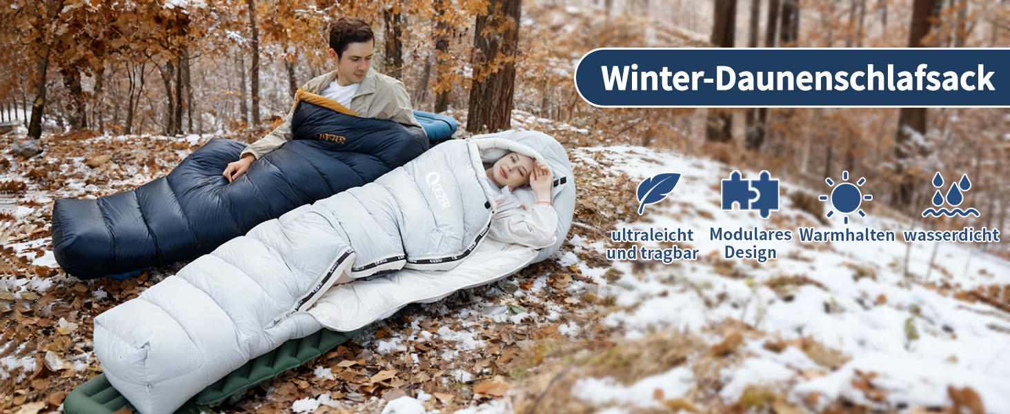 Спальник зимовий Daunenschlafsack з графеновим покриттям, -24°C, 1500г пуху, темно-синій - для кемпінгу, туризму та трекінгу
